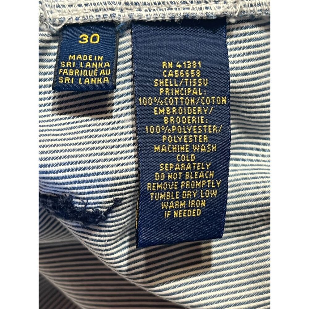 Polo Ralph Lauren Mens 30 x 9" Blue White Stripe Cotton Shorts Allover Pony - Picture 8 of 10